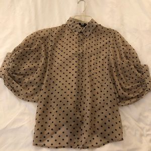 Polka dot sheer button down blouse.